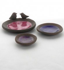 Trio de vide-poches moineaux en faïence brune - Atelier Moineaux & Co à Quimper