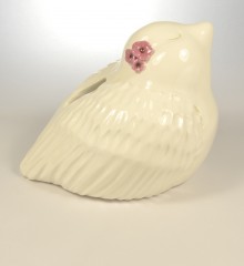 tirelire oiseau fleurs roses cadeau de naissance fille moineauxandco faïence made in quimmper france
