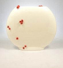vase plat fleurs cerisier rouges japonisant faïence moineauxandco