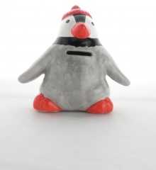 Tirelire pingouin bonnet rouge