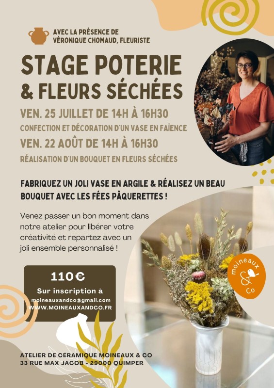 Stage poterie et fleurs séchées - atelier moineaux and co quimper - fée pâquerettes 