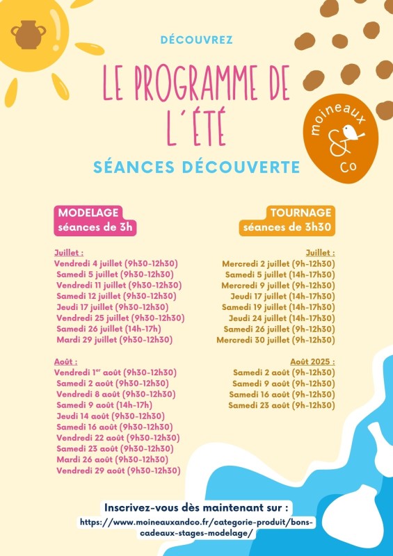 Programme été cours modelage et tournage